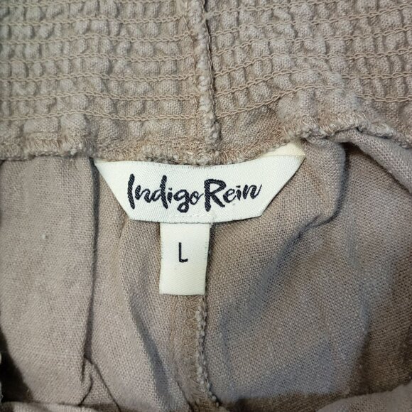 Indigo Rein Pants Wide-Leg Linen-Blend Smocked Waist Womens L Beige - Picture 2 of 7
